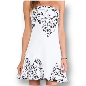 Alexis Black and White Floral Lace Strapless Mini Dress, Size Medium